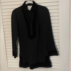 Sail to Sable Elegant Black Velvet Trim Tunic or Mini Dress